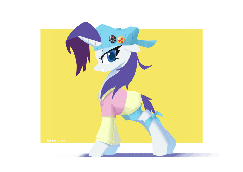 Size: 2000x1414 | Tagged: safe, artist:satv12, derpibooru import, rarity, pony, unicorn, friendship university, alternate hairstyle, backwards ballcap, baseball cap, cap, disguise, female, hat, mare, plainity, solo