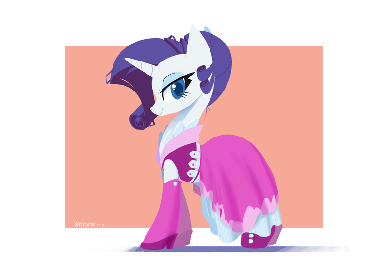 Size: 2000x1414 | Tagged: safe, artist:satv12, derpibooru import, rarity, pony, unicorn, too many pinkie pies, clothes, dress, female, looking at you, mare, solo