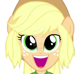 Size: 918x871 | Tagged: safe, derpibooru import, applejack, equestria girls, cowboy hat, cute, face, female, hat, jackabetes, obtrusive watermark, open mouth, ponied up, simple background, smiling, solo, switch, watermark