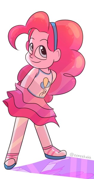 Size: 673x1280 | Tagged: safe, artist:eereekuhh, derpibooru import, pinkie pie, human, equestria girls, equestria girls series, clothes, cute, diapinkes, female, hairband, hands behind back, pantyhose, sandals, simple background, skirt, solo, tanktop, white background