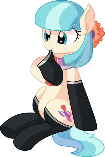 Size: 5395x8023 | Tagged: safe, artist:cyanlightning, derpibooru import, coco pommel, earth pony, pony, .svg available, absurd resolution, clothes, cross-eyed, ear fluff, female, mare, simple background, sitting, smiling, socks, solo, transparent background, vector