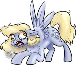 Size: 1003x860 | Tagged: safe, artist:sierra flyer, derpibooru import, derpy hooves, pegasus, pony, crying, derp, fluffy, gross, hairball, wat, wings