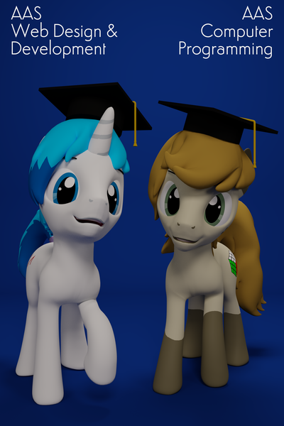 Size: 1800x2700 | Tagged: safe, artist:deloreandudetommy, derpibooru import, oc, oc:logic puzzle, oc:supersaw, unofficial characters only, earth pony, pony, 3d, couple, gay, graduation, graduation cap, hat, male