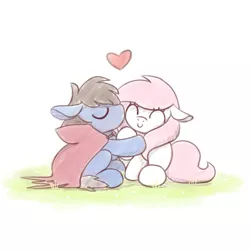 Size: 621x621 | Tagged: safe, artist:sugar morning, derpibooru import, oc, oc:bizarre song, oc:sugar morning, unofficial characters only, pony, couple, female, happy, heart, kissing, male, mare, oc x oc, shipping, simple background, sitting, smiling, stallion, straight, sugarre, white background