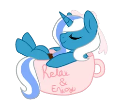 Size: 1000x900 | Tagged: safe, artist:celestial-dumpling, derpibooru import, oc, oc:fleurbelle, alicorn, pony, alicorn oc, bow, commission, cup, cup of pony, cute, eyes closed, female, hair bow, horn, mare, micro, simple background, transparent background, wings, ych result