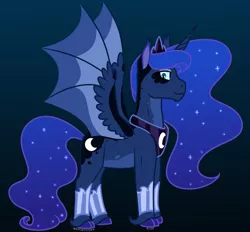 Size: 1280x1189 | Tagged: safe, artist:quincydragon, derpibooru import, princess luna, pony, bat wings, cloven hooves, solo, wings