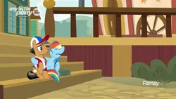 Size: 1280x720 | Tagged: safe, derpibooru import, screencap, quibble pants, rainbow dash, earth pony, pegasus, pony, common ground