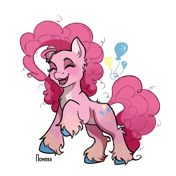 Size: 2910x2910 | Tagged: safe, artist:gaypompeii, derpibooru import, pinkie pie, pony, alternate design, colored hooves, eyes closed, happy, pale belly, simple background, solo, unshorn fetlocks, white background