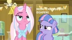 Size: 1280x720 | Tagged: suggestive, derpibooru import, edit, edited screencap, screencap, clear sky, wind sprint, pegasus, pony, unicorn, common ground, annoyed, clothes, dialogue, fetish, freckles, implied diaper, implied diaper fetish, open mouth, scarf, text, wind sprint is not amused