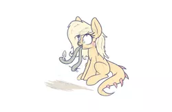 Size: 1280x832 | Tagged: applejack, artist:heir-of-rick, daily apple pony, derpibooru import, loose hair, monster pony, original species, safe, shovel, sitting, solo, species swap, tatzljack, tatzlpony, tentacles, tentacle tongue