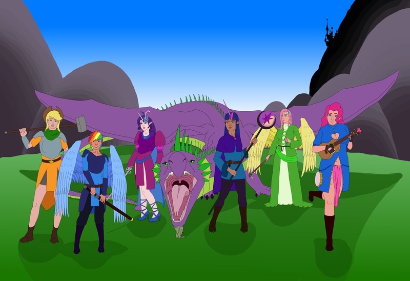 Size: 6216x4256 | Tagged: applejack, artist:strawberryjuice, bard, canterlot castle, derpibooru import, dragon, druid, dungeons and dragons, elf ears, fantasy class, fighter, fluttershy, hammer, horn, horned humanization, human, humanized, knight, magic staff, mane six, musical instrument, older, older spike, paladin, pen and paper rpg, pinkie pie, rainbow dash, rapier, rarity, rogue, rpg, safe, sorcerer, spike, sword, tambourine, twilight sparkle, ukulele, war hammer, warrior, weapon, winged humanization, winged spike, wings