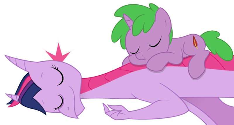 Size: 900x481 | Tagged: safe, artist:queencold, derpibooru import, spike, twilight sparkle, ponified, dragon, pony, unicorn, colt, commission, cute, dragoness, dragonified, duo, eyes closed, female, foal, male, ponified spike, role reversal, simple background, sleeping, species swap, spikabetes, transparent background, twilidragon