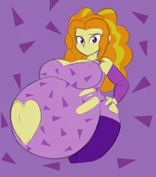 Size: 2298x2598 | Tagged: suggestive, artist:funble, artist:pacificside18, derpibooru import, adagio dazzle, equestria girls, rainbow rocks, adagio preggo, arm warmers, belly, belly button, big belly, big breasts, breasts, busty adagio dazzle, cleavage, clothes, erect nipples, female, huge belly, hyper, hyper belly, hyper pregnancy, impossibly large belly, looking at you, navel cutout, nipple outline, outie belly button, pregnant, pregnant equestria girls, purple background, simple background, solo, solo female, wardrobe malfunction