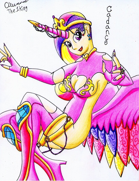 Size: 1266x1640 | Tagged: alicorn, artist:the1king, breasts, butt wings, cleavage, clothes, derpibooru import, female, hip wings, horn, horned humanization, human, humanized, jewelry, leotard, princess cadance, ring, solo, suggestive, tiara, winged humanization, wings