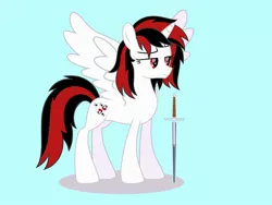 Size: 2048x1536 | Tagged: safe, artist:draymanor57, derpibooru import, oc, oc:blackjack, alicorn, pony, fallout equestria, fallout equestria: project horizons, alicornified, executioner, fanfic art, race swap, solo, sword, weapon