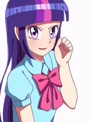 Size: 1080x1440 | Tagged: safe, artist:tastyrainbow, derpibooru import, twilight sparkle, human, equestria girls, anime, blushing, bust, cute, female, humanized, looking at you, smiling, solo, twiabetes