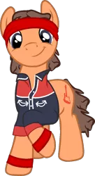 Size: 567x1042 | Tagged: safe, artist:grapefruitface1, artist:shiibases, derpibooru import, oc, oc:cutie mark knopfler, ponified, pony, base used, clothes, dire straits, headband, jacket, mark knopfler, simple background, smiling, solo, sweatband, transparent background