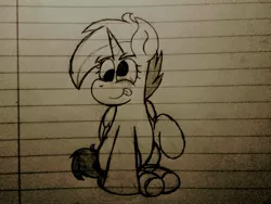 Size: 2560x1920 | Tagged: safe, artist:thebadbadger, derpibooru import, oc, unnamed oc, unofficial characters only, alicorn, pony, lined paper, solo, tongue out, traditional art