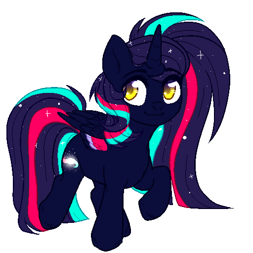 Size: 512x512 | Tagged: safe, artist:nika-rain, derpibooru import, oc, alicorn, pony, alicorn oc, chibi, commission, cute, ethereal mane, galaxy mane, horn, pixel art, raised hoof, simple background, solo, transparent background, wings