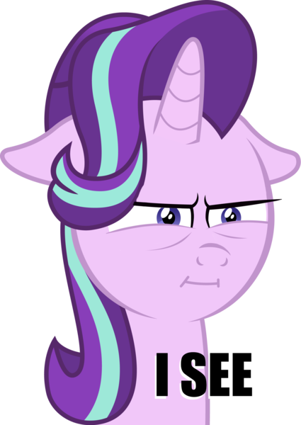 Size: 1812x2559 | Tagged: safe, artist:vvolllovv, derpibooru import, edit, editor:greaterlimit, starlight glimmer, pony, unicorn, :i, captioned, floppy ears, i mean i see, simple background, solo, squint, transparent background, vector