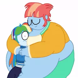 Size: 555x559 | Tagged: suggestive, artist:jamesawilliams1996, derpibooru import, rainbow dash, windy whistles, equestria girls, bbw, belly, big belly, big breasts, breasts, equestria girls-ified, fat, female, hug, huge belly, mother and child, mother and daughter, mother's day, obese, scared, squishy, ssbbw