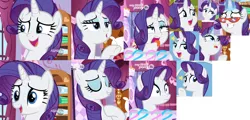 Size: 2958x1424 | Tagged: safe, derpibooru import, edit, edited screencap, screencap, rarity, pony, unicorn, she's all yak, cute, eyes closed, female, glasses, glowing horn, grin, horn, mare, open mouth, raised hoof, raribetes, shrunken pupils, smiling, solo, tongue out