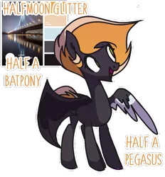 Size: 581x626 | Tagged: safe, artist:anyazenadopts, derpibooru import, oc, oc:halfmoon glitter, unofficial characters only, bat pony, hybrid, pegasus, pony, female, mare, open mouth, simple background, solo, transparent background