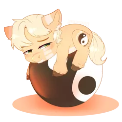 Size: 3500x3500 | Tagged: safe, artist:rizzych, derpibooru import, oc, oc:graze, unofficial characters only, earth pony, pony, ball, chibi, cloven hooves, fluffy, male, sleepy, solo, stallion, yin-yang