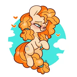 Size: 1500x1500 | Tagged: safe, artist:lou, derpibooru import, pear butter, earth pony, pony, blushing, cute, female, freckles, heart, mare, mother, mother's day, pearabetes, sky, solo