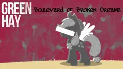 Size: 1192x670 | Tagged: artist needed, safe, derpibooru import, applejack, pegasus, pony, album cover, black and white, boulevard of broken dreams, censor bar, censored, female, grayscale, green day, mare, monochrome, paint, parody, pun, solo, song reference