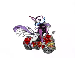 Size: 2629x2034 | Tagged: safe, artist:seriff-pilcrow, artist:tillie-tmb, color edit, derpibooru import, edit, twilight velvet, pony, unicorn, fanfic:spectrum of lightning, series:daring did tales of an adventurer's companion, colored, colored sketch, helmet, motocross outfit, motorcycle, solo, traditional art