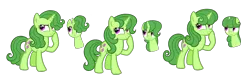Size: 5760x1944 | Tagged: safe, artist:thecheeseburger, derpibooru import, oc, oc:clover blossom, unofficial characters only, pony, unicorn, antagonist, design, female, green hair, green pony, mare, simple background, smug, transparent background