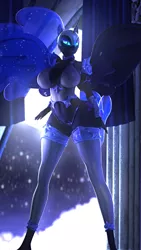 Size: 2160x3840 | Tagged: 3d, absolute cleavage, anthro, armor, artist:lunar57, ass, belly button, big breasts, breasts, busty nightmare moon, butt, cleavage, clothes, derpibooru import, female, helmet, huge breasts, looking at you, moon, night, nightmare moon, panties, sideboob, slit eyes, socks, solo, solo female, source filmmaker, suggestive, thigh highs, thong, underwear