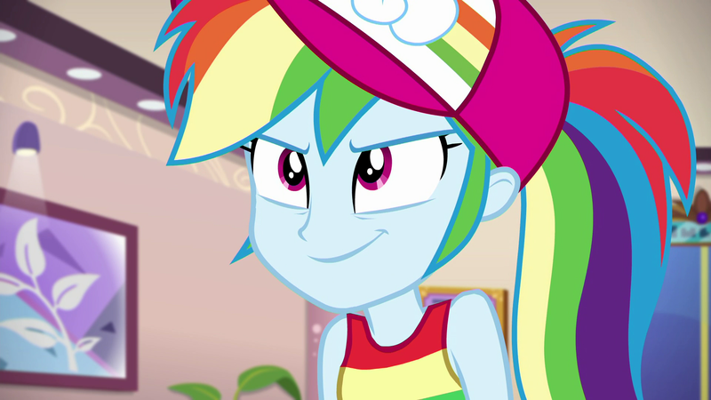 Size: 1920x1080 | Tagged: safe, artist:axelsanchez, derpibooru import, screencap, rainbow dash, equestria girls, equestria girls series, spring breakdown, spoiler:eqg series (season 2), clothes, cute, dashabetes, hat, ponytail, sleeveless, smiling, solo