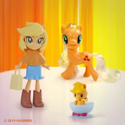 Size: 960x960 | Tagged: safe, derpibooru import, official, applejack, equestria girls, applejack month, cutie mark crew, facebook, fashion squad, hatless, jackletree, missing accessory, multeity, toy, trio