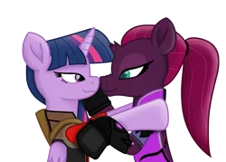 Size: 9695x6952 | Tagged: safe, alternate version, artist:ejlightning007arts, derpibooru import, edit, tempest shadow, twilight sparkle, twilight sparkle (alicorn), alicorn, pony, boop, cute, female, lesbian, noseboop, overwatch, ponytail, shipping, simple background, team fortress 2, tempestlight, transparent background, twilight sniper, vector, widowmaker, widowtempest