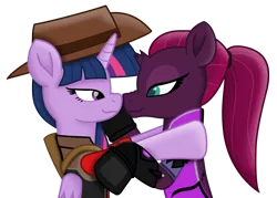 Size: 9695x6952 | Tagged: alicorn, alternate version, artist:ejlightning007arts, boop, crossover, cute, derpibooru import, edit, female, hat, lesbian, noseboop, overwatch, ponytail, safe, shipping, simple background, team fortress 2, tempestlight, tempest shadow, transparent background, twilight sniper, twilight sparkle, twilight sparkle (alicorn), vector, widowmaker, widowtempest