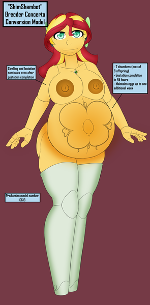 Size: 2600x5280 | Tagged: questionable, artist:pacificside18, artist:superllama, derpibooru import, sunset shimmer, robot, equestria girls, belly, belly button, big belly, big breasts, breasts, breeder, female, gynoid, looking at you, nipples, nudity, pregnant, pregnant equestria girls, red background, simple background, solo, solo female, sunset preggers