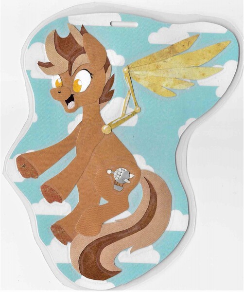 Size: 1565x1871 | Tagged: safe, artist:sparkynekomi, derpibooru import, oc, oc:cirrus mist, unofficial characters only, pegasus, pony, badge, craft, paper, papercraft, solo