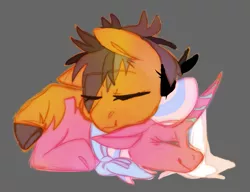 Size: 651x500 | Tagged: safe, artist:eqq_scremble, derpibooru import, clear sky, quibble pants, earth pony, pony, common ground, cloven hooves, cute, cute sky, eye clipping through hair, female, male, profile, quibblebetes, quibblesky, shipping, sleeping, straight