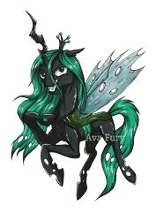 Size: 2480x3508 | Tagged: artist:avafury, changeling, changeling queen, derpibooru import, female, grin, hoof on chest, queen chrysalis, safe, signature, simple background, smiling, solo, transparent background