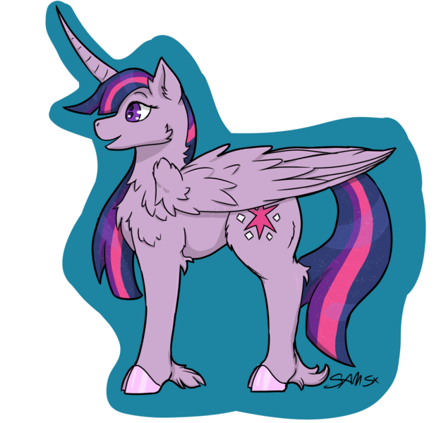 Size: 1000x950 | Tagged: safe, artist:samsx22, derpibooru import, twilight sparkle, twilight sparkle (alicorn), alicorn, pony, cheek fluff, chest fluff, curved horn, ear fluff, ethereal mane, female, fluffy, horn, long horn, mare, open mouth, profile, simple background, solo, starry mane, transparent background, unshorn fetlocks, wing fluff