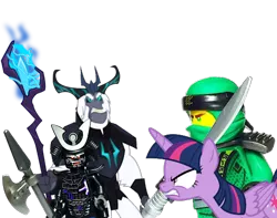 Size: 530x418 | Tagged: safe, artist:jamnetwork, derpibooru import, storm king, twilight sparkle, twilight sparkle (alicorn), alicorn, pony, unicorn, my little pony: the movie, angry, atos, doom, garmadon, lego, lloyd garmadon, my little pony, ninja, ninjago, wings