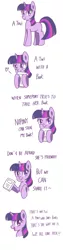 Size: 1080x4320 | Tagged: safe, artist:tastyrainbow, derpibooru import, twilight sparkle, pony, unicorn, angry, blank flank, blushing, book, bookhorse, bust, comic, cute, dialogue, female, floating heart, frown, glare, heart, hoof hold, hug, lidded eyes, looking at you, madorable, mare, missing cutie mark, open mouth, simple, simple background, smiling, solo, sweet dreams fuel, talking to viewer, text, that pony sure does love books, truth, twi, twiabetes, unicorn twilight, white background, wholesome