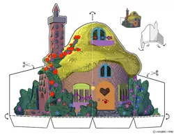 Size: 792x612 | Tagged: safe, derpibooru import, official, pony, arts and crafts, building, bush, chimney, cottage, craft, flower, g2, instructions, my little pony friendship gardens, papercraft, thatched roof cottages