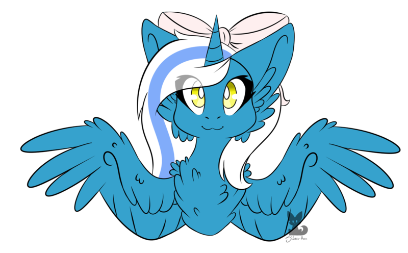 Size: 1135x704 | Tagged: safe, artist:silveer-moon, derpibooru import, oc, oc:fleurbelle, alicorn, pony, alicorn oc, bow, female, hair bow, horn, looking at you, mare, wings, yellow eyes