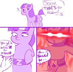 Size: 1800x1772 | Tagged: safe, artist:crade, derpibooru import, twilight sparkle, pony, unicorn, ascension, belt, comic, comic strip, crossing the memes, female, funny, funny as hell, glowing eyes, glowing eyes meme, hand, i'm going to say the n word, lineart, mare, meme, mermaid man and barnacle boy iv, mouthpiece, n word, oh no, out of character, pony racism, racism, red eyes, reference, spongebob reference, spongebob squarepants, unicorn twilight, vulgar, we are going to hell, wumbo, xk-class end-of-the-world scenario, ziggers