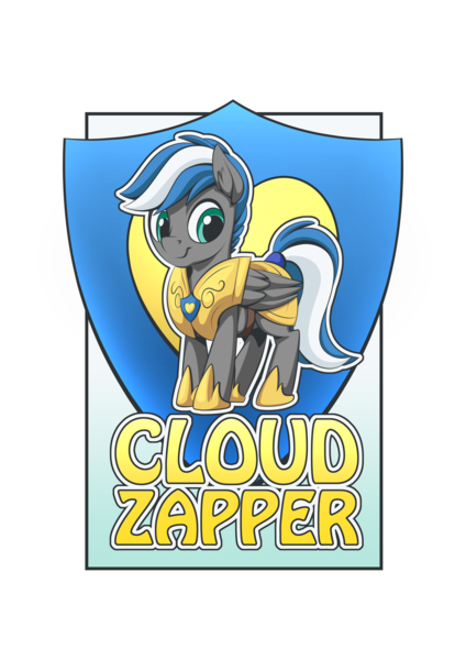 Size: 1280x1811 | Tagged: safe, artist:mysticalpha, derpibooru import, oc, oc:cloud zapper, unofficial characters only, pegasus, pony, armor, armored pony, badge, convention badge, guard armor, male, royal guard, solo, stallion, text