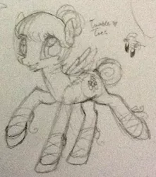 Size: 569x645 | Tagged: safe, artist:laceymod, derpibooru import, oc, oc:twinkle toes, pegasus, pony, female, mare, monochrome, sketch, solo, traditional art