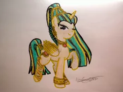 Size: 3128x2346 | Tagged: safe, artist:nurkako, derpibooru import, ponified, alicorn, monster pony, pony, alicorn princess, alicornified, barely pony related, crossover, crown, ear piercing, earring, egyptian, egyptian pony, jewelry, mattel, monster, monster high, mummy, necklace, nefera de nile, one eye closed, piercing, race swap, regalia, wink